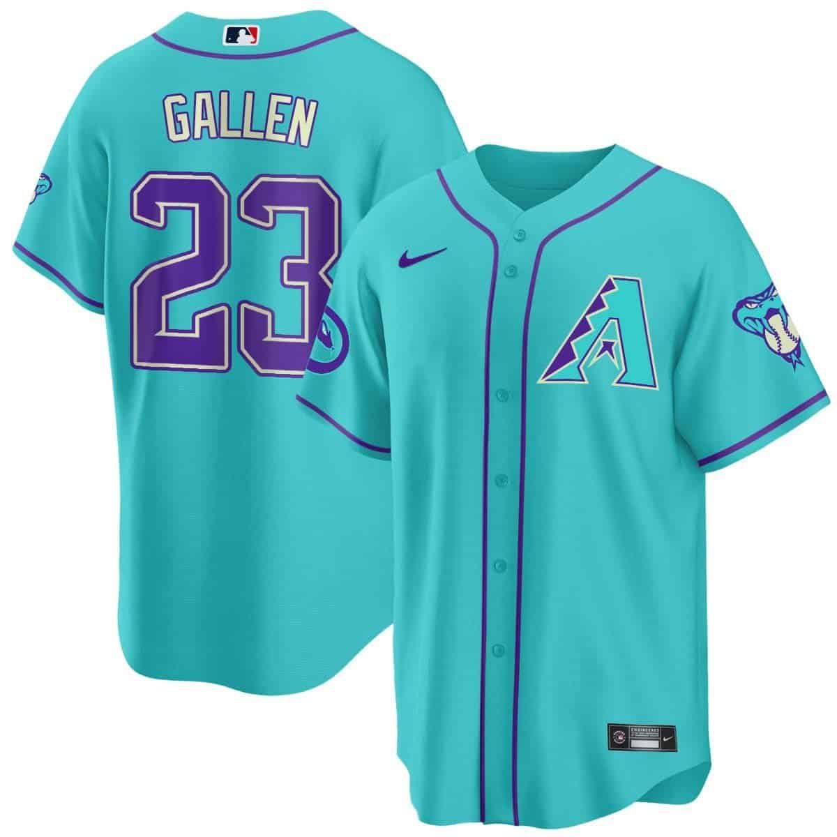 Men Arizona Diamondback #23 Gallen Light Blue Nike 2024 Teal Purple MLB Jersey style 2